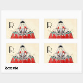 LADY IN RED, BEAUTY, MODE COSTUME DESIGN MONOGRAM RECHTHOEKIGE STICKER (Vel)