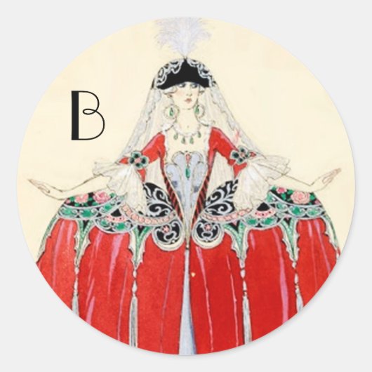 LADY IN RED, BEAUTY MODE COSTUME DESIGN MONOGRAM RONDE STICKER (Voorkant)