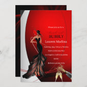 Lady in Red brunch en bubbly Invitation Kaart (Voorkant / Achterkant)