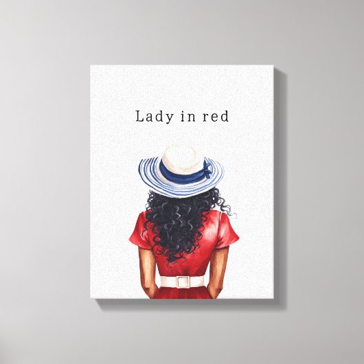 Lady in Red Dress Black Hair Canvas Afdruk (Voorkant)