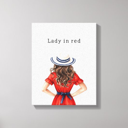 Lady in Red Dress Brown Hair Canvas Afdruk (Voorkant)