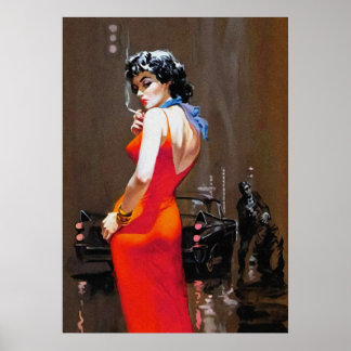 Lady In Red Dress Pulp Hoesje art. Poster