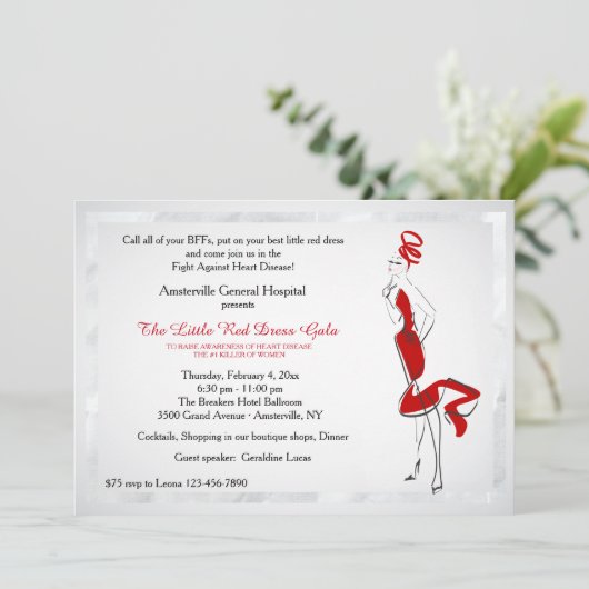 Lady in Red Invitation Kaart (Staand voorkant)