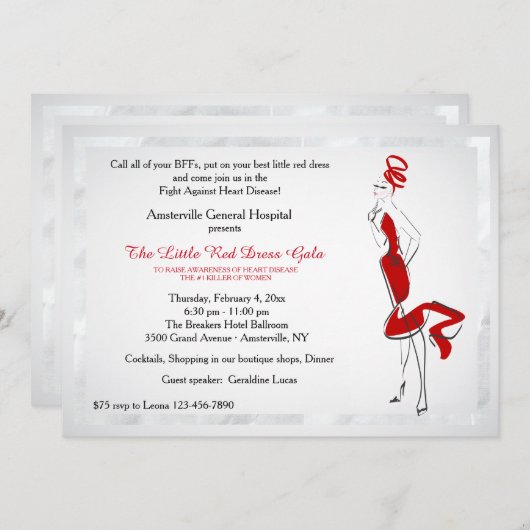 Lady in Red Invitation Kaart (Voorkant / Achterkant)