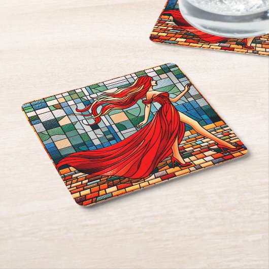 Lady in Red Kartonnen Onderzetters (Schuin)