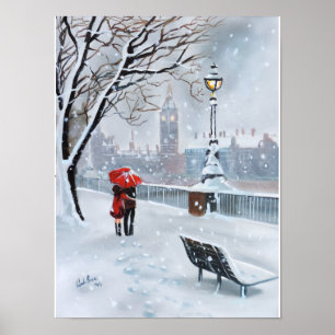 Lady in Red romantic koppon snewy London Poster