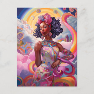 Lady in Surreal World Afro-Amerikaanse Art Roze Briefkaart