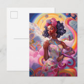 Lady in Surreal World Afro-Amerikaanse Art Roze Briefkaart (Voorkant / Achterkant)