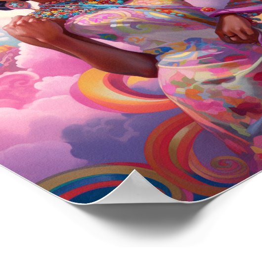 Lady in Surreal World Afro-Amerikaanse Art Roze Poster (Hoek)