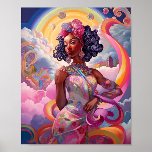Lady in Surreal World Afro-Amerikaanse Art Roze Poster (Voorkant)