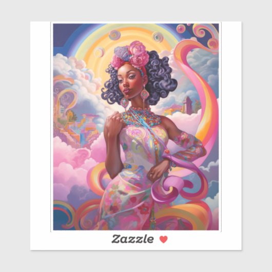 Lady in Surreal World Afro-Amerikaanse Art Roze Sticker (Vel)