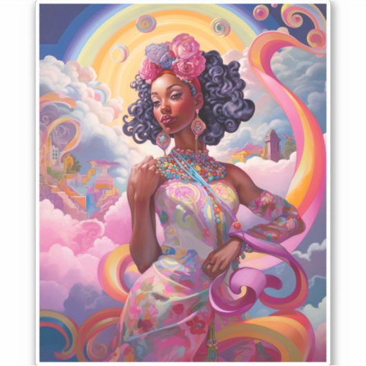 Lady in Surreal World Afro-Amerikaanse Art Roze Sticker (Voorkant)