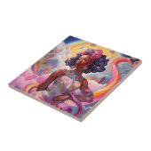 Lady in Surreal World Afro-Amerikaanse Art Roze Tegeltje (Zijkant)