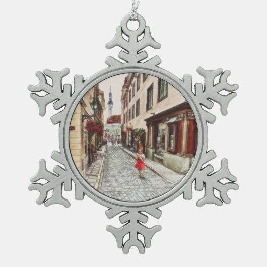 Lady in Tallinn Estland Tin Sneeuwvlok Ornament (Voorkant)
