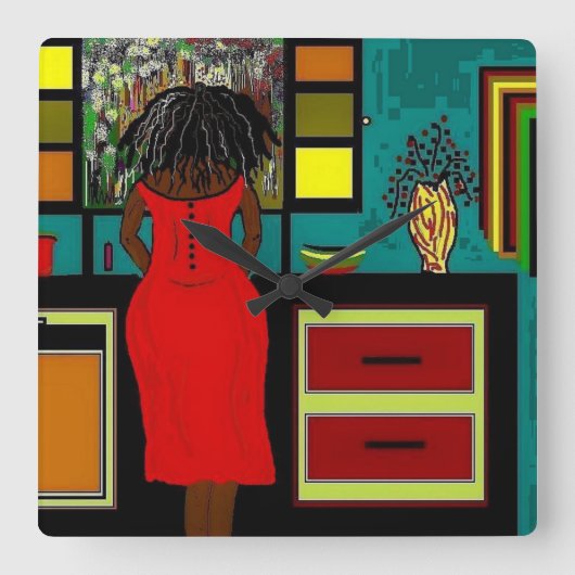 'LADY IN THE KITCHEN' KLOCK VIERKANTE KLOK (Voorkant)