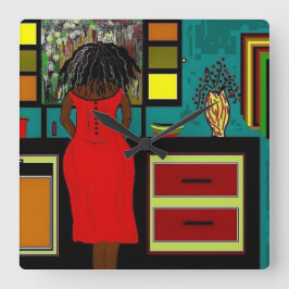 'LADY IN THE KITCHEN' KLOCK VIERKANTE KLOK