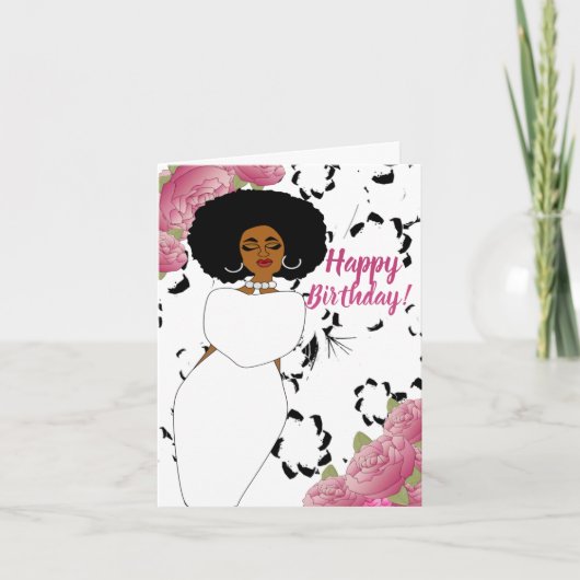 Lady in White African American Birthday Kaart (Voorkant)