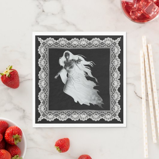 Lady in White Ghost met Lace Halloween Servet (Insitu)