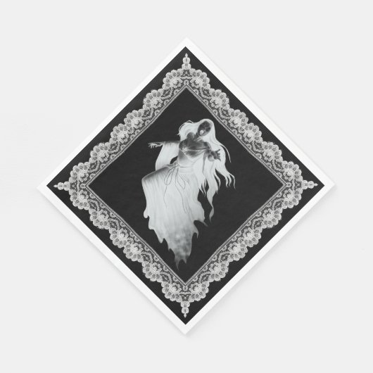 Lady in White Ghost met Lace Halloween Servet (Hoek)