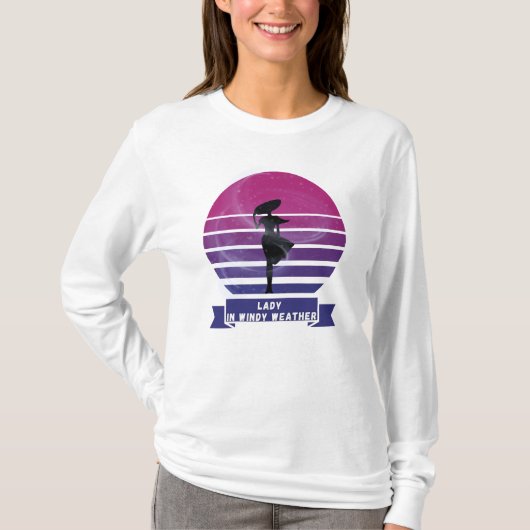Lady in Windy Weer Lange Mouw T-shirt (Voorkant)
