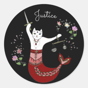 Lady Justice mermaid cat Ronde Sticker