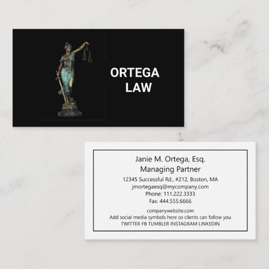 Lady Justice on Black 2020 Visitekaartje (Voorkant / Achterkant)