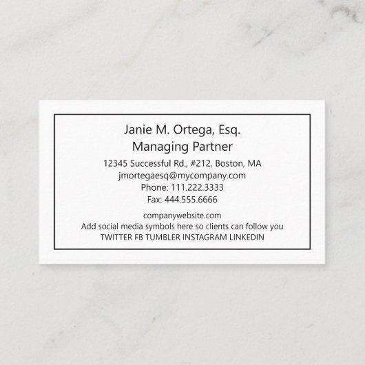 Lady Justice on Black 2020 Visitekaartje (Achterkant)