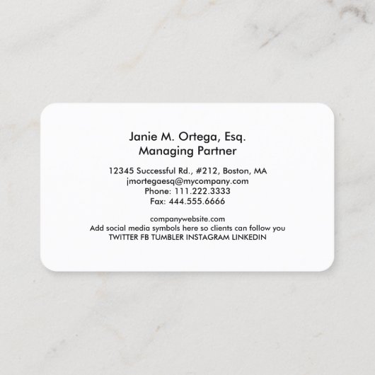 Lady Justice Sjabloon Visitekaartje (Achterkant)