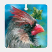 Lady kardinaal vogel met Ivy bladeren Metalen Ornament (Achterkant)