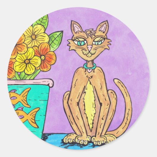 Lady Kitten en Flowers sticker (Voorkant)