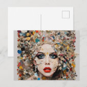 Lady kleurrijke gemengde media collage briefkaart (Voorkant / Achterkant)