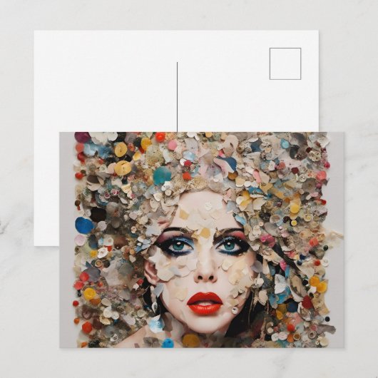 Lady kleurrijke gemengde media collage briefkaart (Voorkant / Achterkant)
