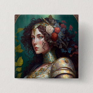 Lady Knight Warrior Armor Fantasy Art Vierkante Button 5,1 Cm