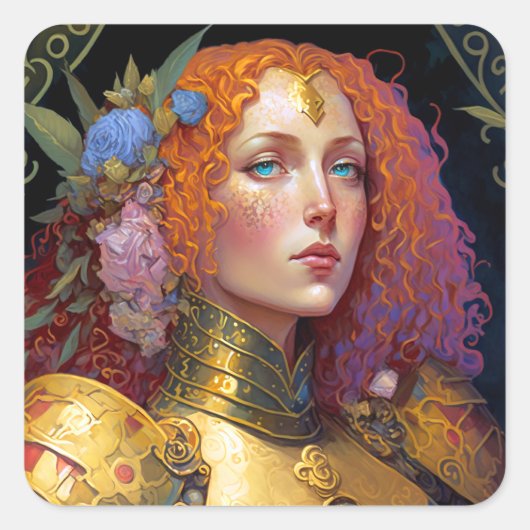Lady Knight Warrior Armor Fantasy Art Vierkante Sticker (Voorkant)