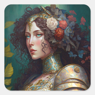 Lady Knight Warrior Armor Fantasy Art Vierkante Sticker