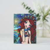 Lady Liberty 4 juli Mermaid Art Briefkaart (Staand voorkant)