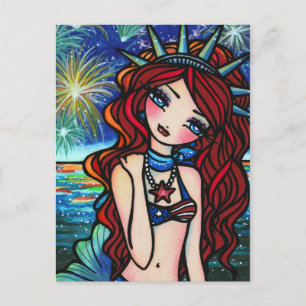 Lady Liberty 4 juli Mermaid Art Briefkaart