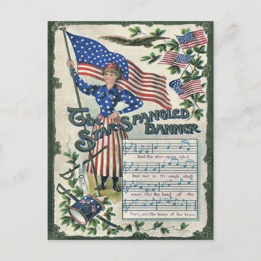 Lady Liberty American Flag Star-Spangled Banner Briefkaart (Voorkant)
