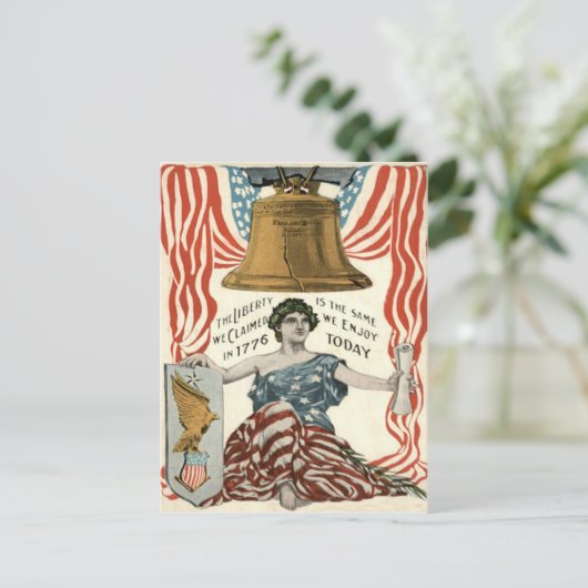 Lady Liberty Bell Amerikaanse vlag 4 juli Briefkaart (Staand voorkant)