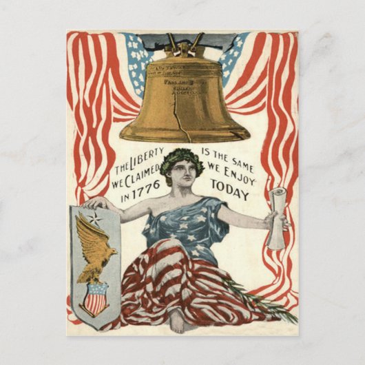 Lady Liberty Bell Amerikaanse vlag 4 juli Briefkaart (Voorkant)