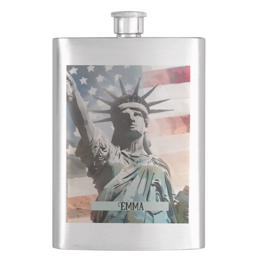 Lady Liberty en de Amerikaanse vlag Custom Name Flacon (Voorkant)