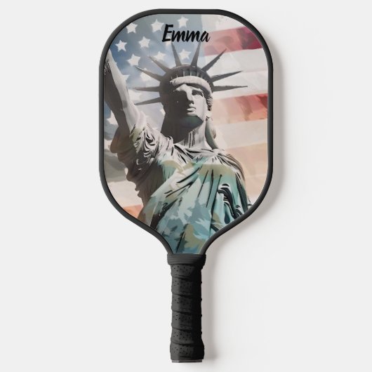 Lady Liberty en de Amerikaanse vlag Custom Name Pickleball Paddle (Voorkant)