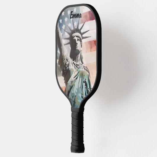 Lady Liberty en de Amerikaanse vlag Custom Name Pickleball Paddle (Links)