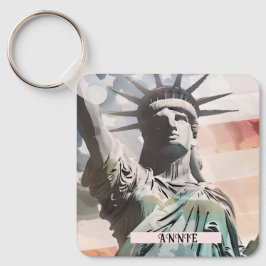 Lady Liberty en de Amerikaanse vlag Custom Name Sleutelhanger