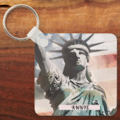 Lady Liberty en de Amerikaanse vlag Custom Name Sleutelhanger (Voorkant)