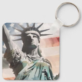 Lady Liberty en de Amerikaanse vlag Custom Name Sleutelhanger (Achterkant)