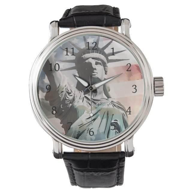 Lady Liberty en de Amerikaanse vlag Horloge (Voorkant)
