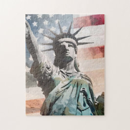 Lady Liberty en de Amerikaanse vlag Legpuzzel