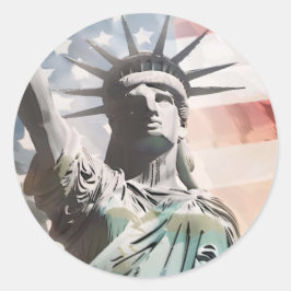 Lady Liberty en de Amerikaanse vlag Ronde Sticker