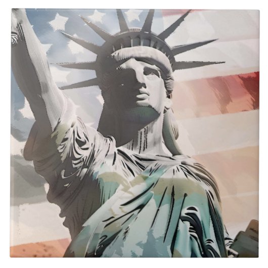 Lady Liberty en de Amerikaanse vlag Tegeltje (Voorkant)